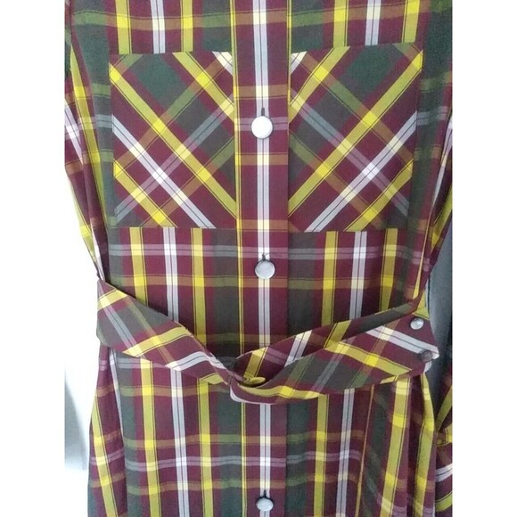 TRA MAD RKE Plaid L/S Cotton Belted Dress Pockets Buttons Vintage FINAL - Picture 7 of 16